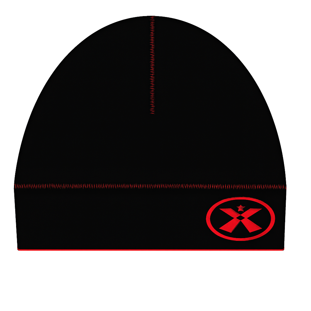 Black Beanie with Red Logo